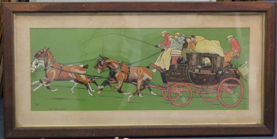 Cecil Aldin (1870-1935) The Glasgow Coach and The Eton Coach, 10.5 x 27.5in.